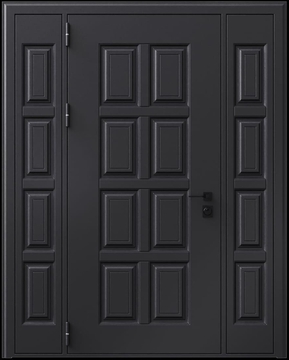 Входная термодверь с металлофиленкой, вставками по бокам и порошковым покрытием RAL 9004 (тип №1)