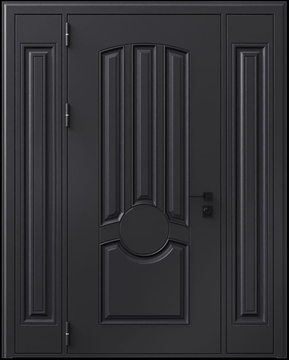 Входная термодверь с металлофиленкой, вставками по бокам и порошковым покрытием RAL 9004 (тип №2)